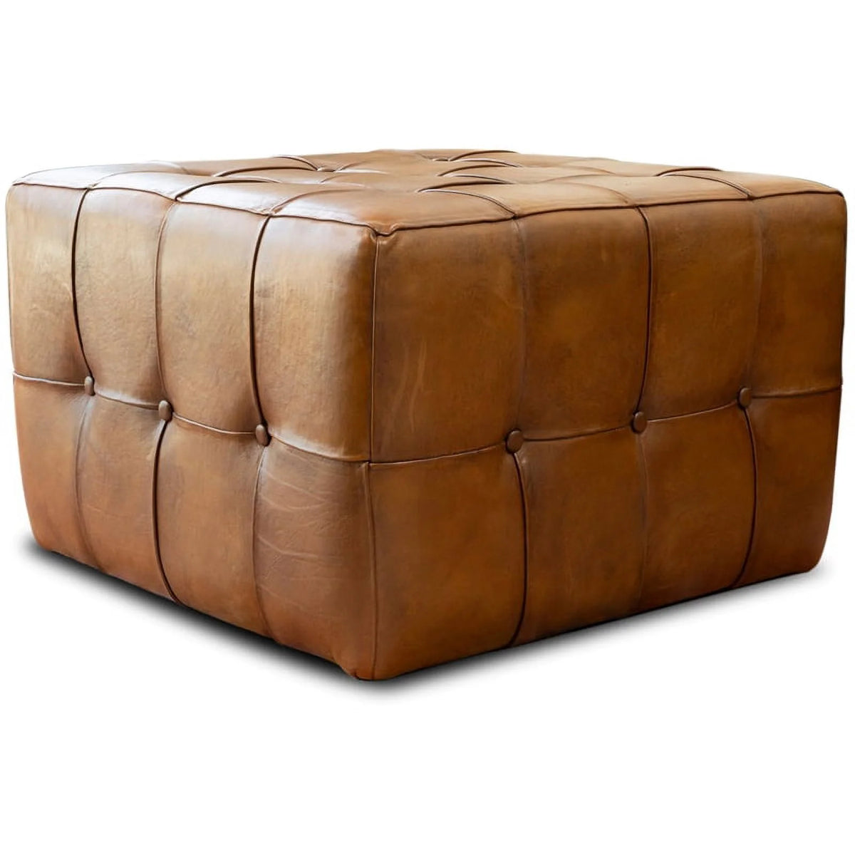 Tan Brown Leather Ottoman L592