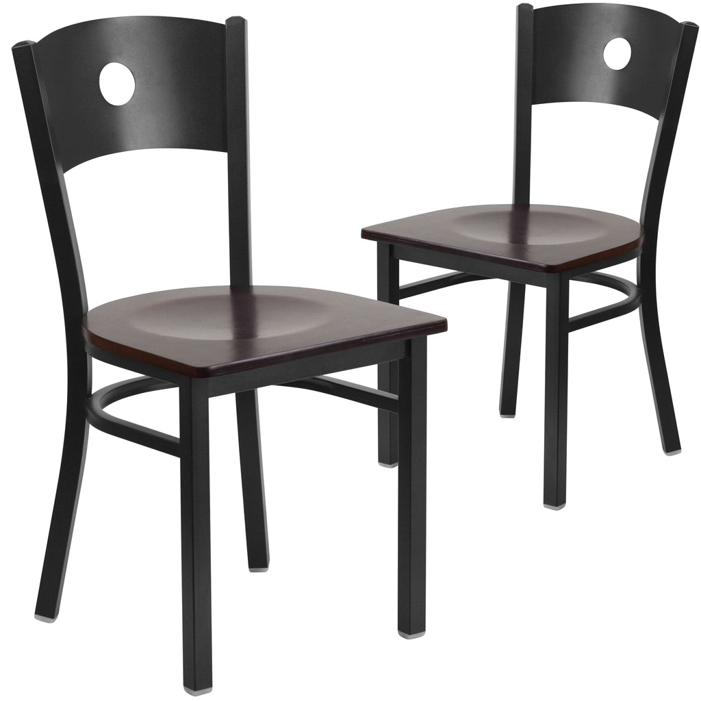 Black Circle Back Metal Restaurant Chair with Walnut Wood Seat S504717