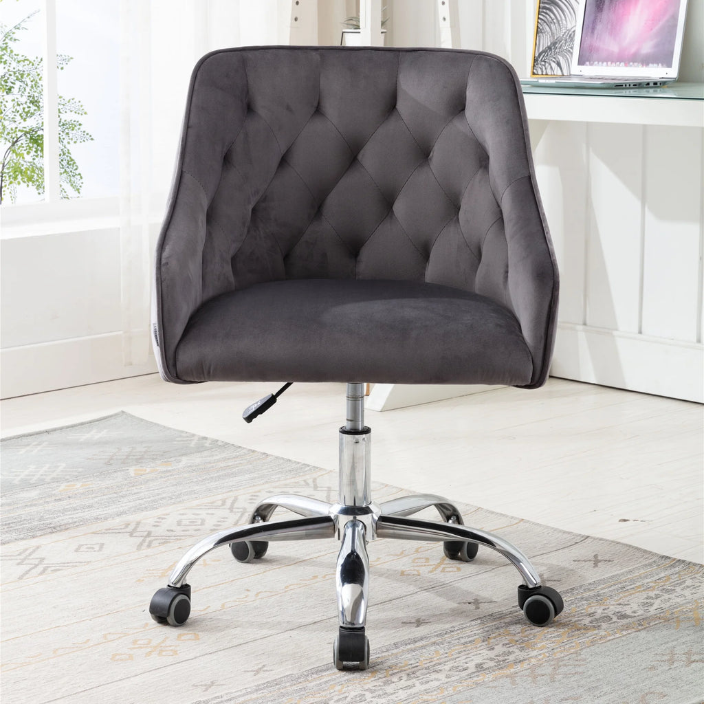 Dark Gray Velvet Swivel Accent Chair with Wheels X27122