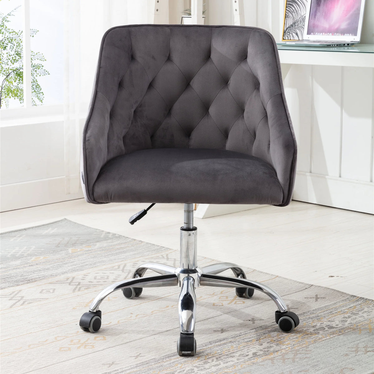Dark Gray Velvet Swivel Accent Chair with Wheels X27122