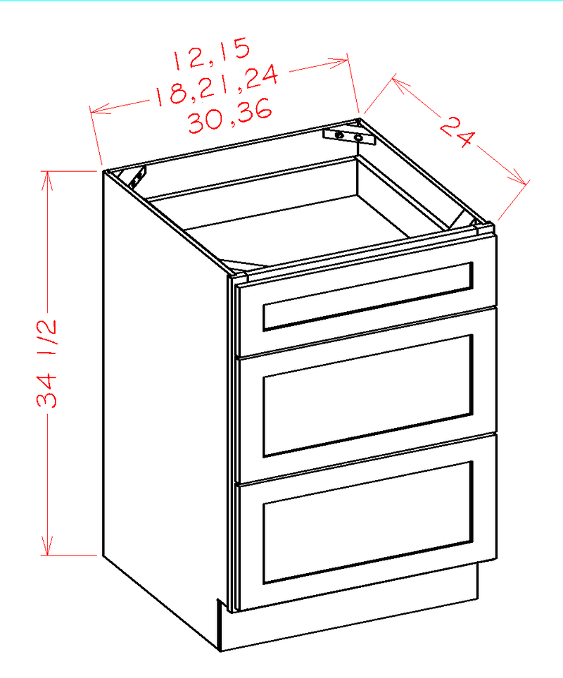 3 Drawers Solid Birch Base Cabinet Z48590