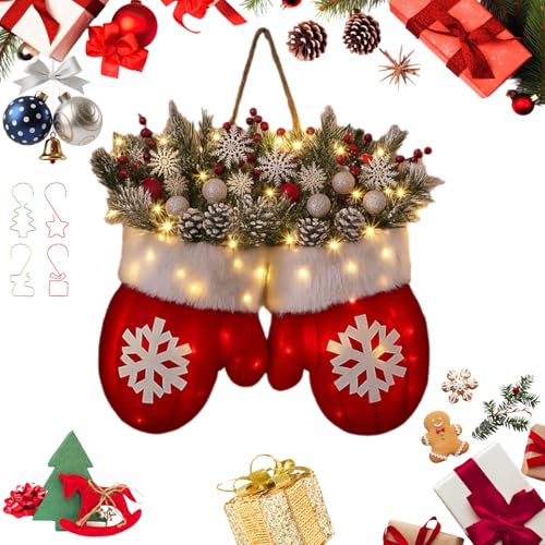 Christmas Mitten Wreath with 120 LED Lights and Timer H6041