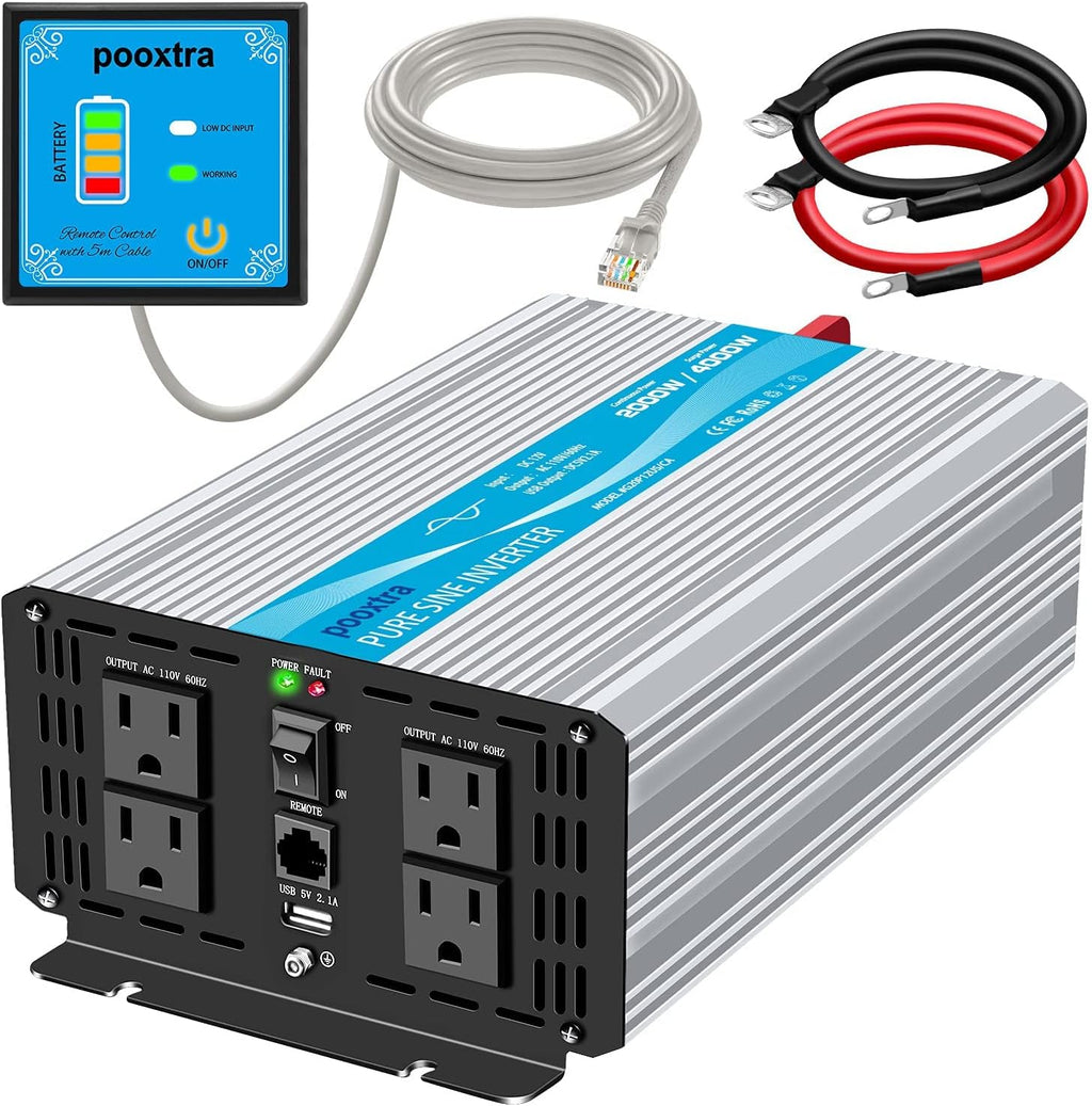 1500 Watt Pure Sine Wave Power Inverter 12V DC to 110V AC with LCD Display USB Port 4 AC Outlets O800