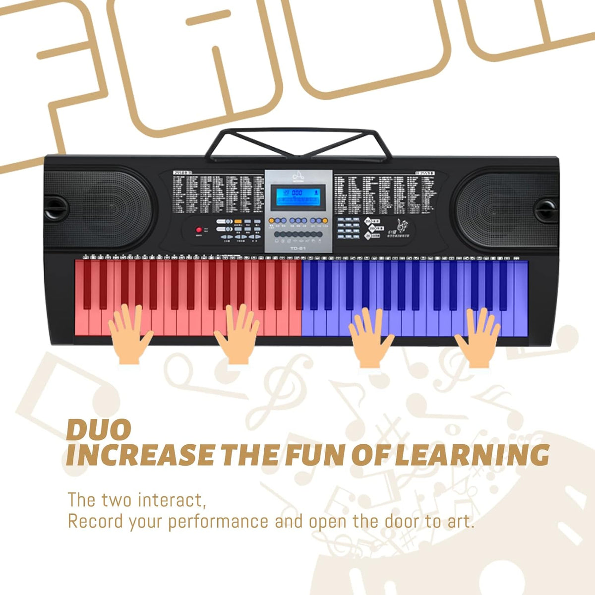 61 Key Keyboard Piano with LCD Display, 255 Sounds, Microphone, 3.5mm Audio Cable, 24 Demo Songs Y4451
