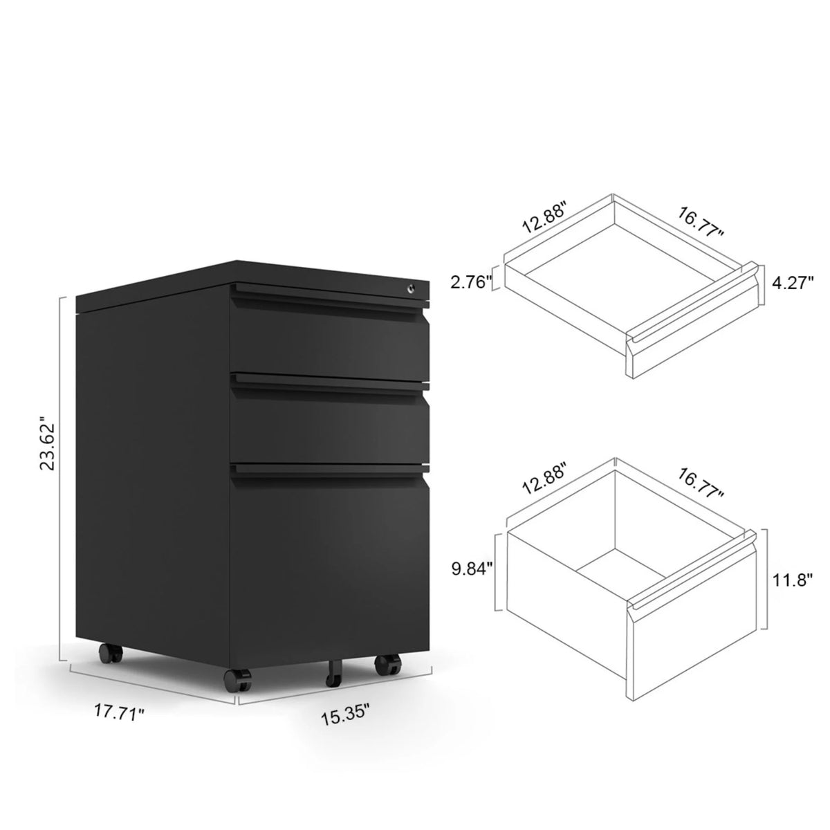 Black 3 Drawer Metal File Cabinet with Lock Y630