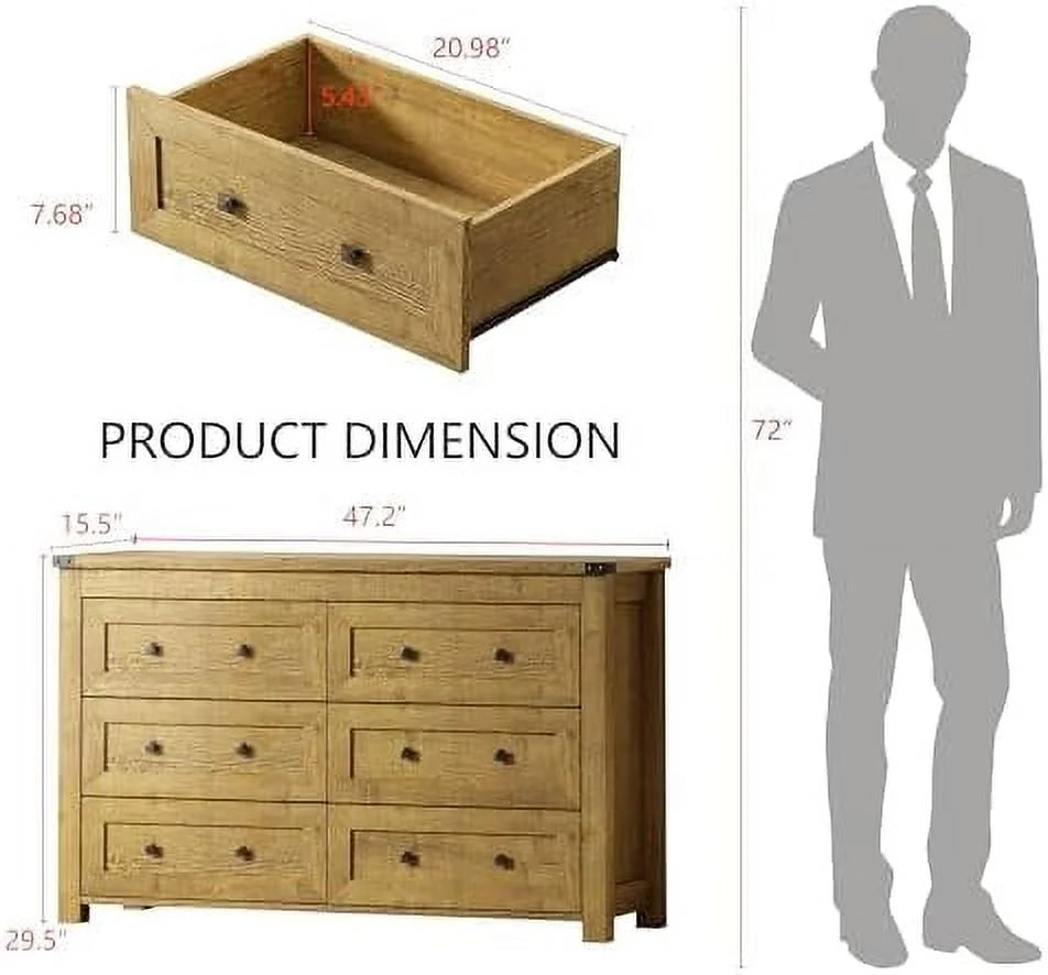 Farmhouse 6 Drawer Wood Dresser T543759