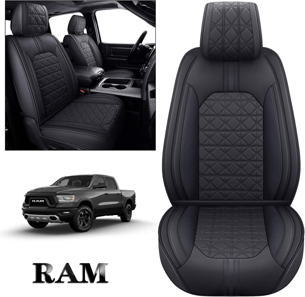 Black Faux Leather Front Seat Covers for Dodge RAM Pickup E756