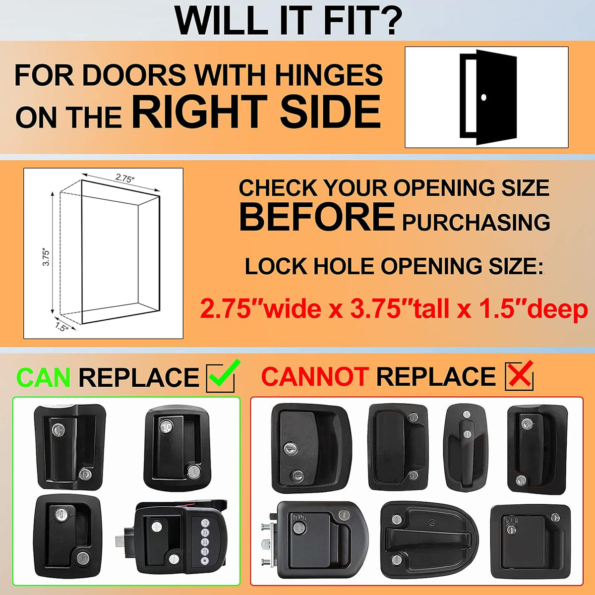 Black Zinc Alloy RV Door Lock with Backlit Keypad, 2 Remote Fobs, 4 Keys, Deadbolt C3950