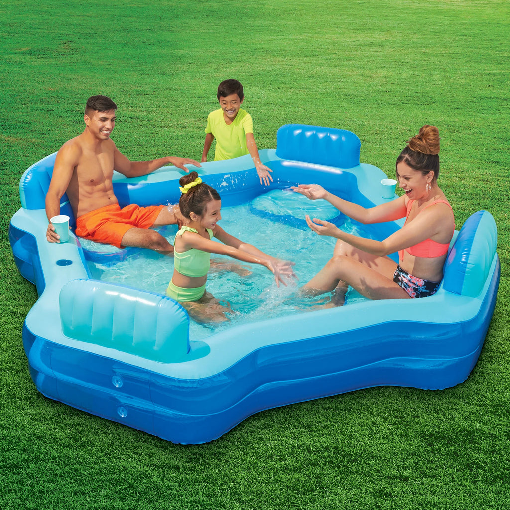 Blue Inflatable Family Swimming Pool 4 Seats Square N7705