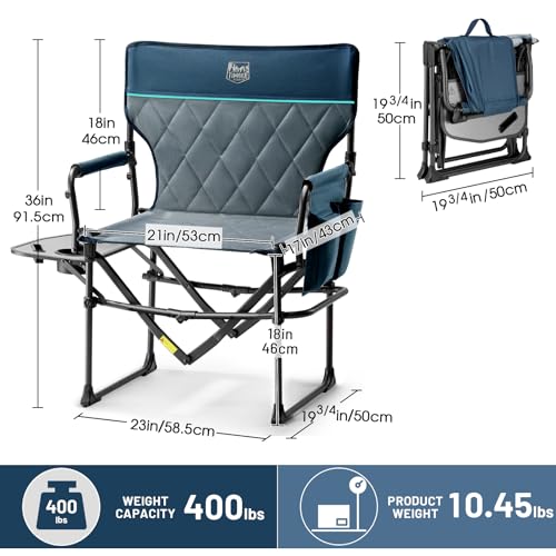 Navy 2 Pack Aluminum Folding Camping Chair with Side Table V1421