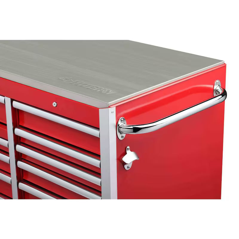 Heavy Duty 15-Drawer Mobile Workbench Cabinet with Stainless Steel Top in Gloss Red J664223