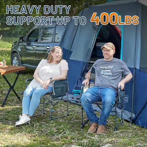 Navy 2 Pack Aluminum Folding Camping Chair with Side Table V1421
