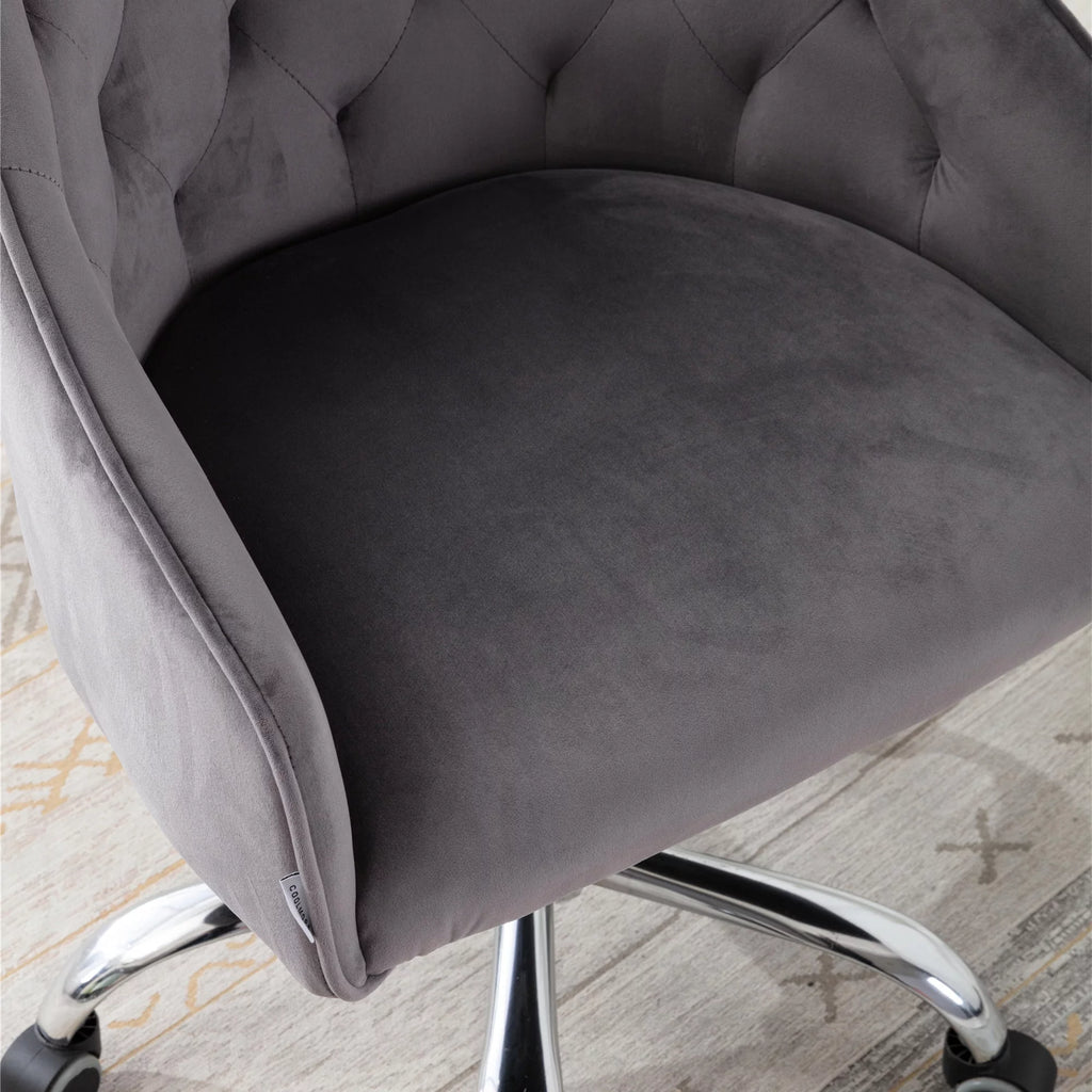 Dark Gray Velvet Swivel Accent Chair with Wheels X27122