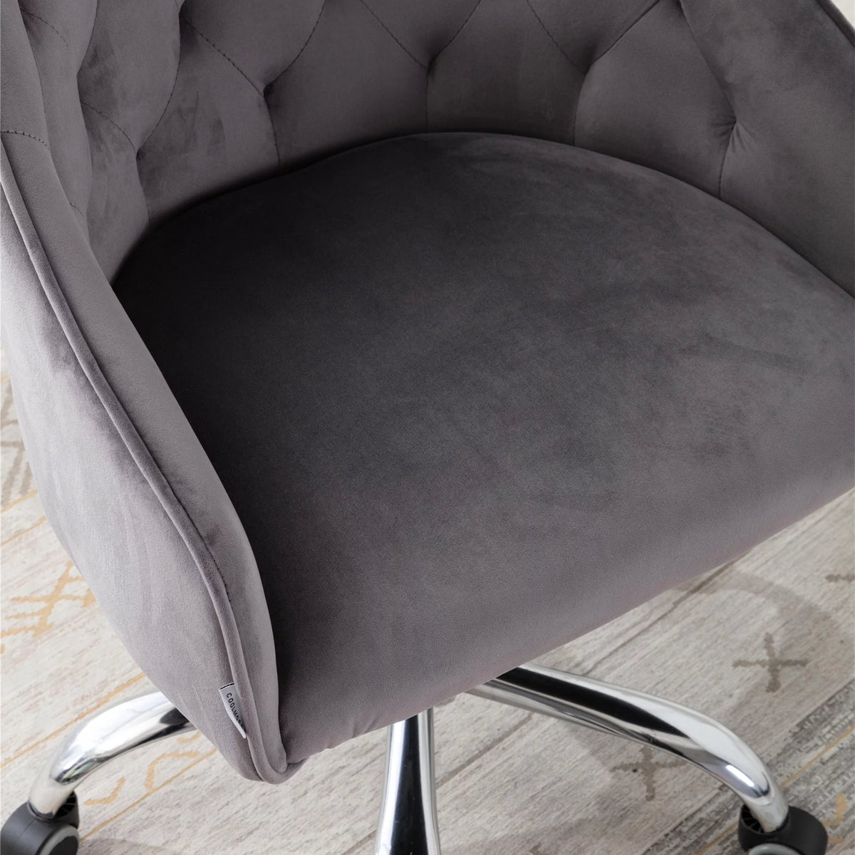 Dark Gray Velvet Swivel Accent Chair with Wheels X27122