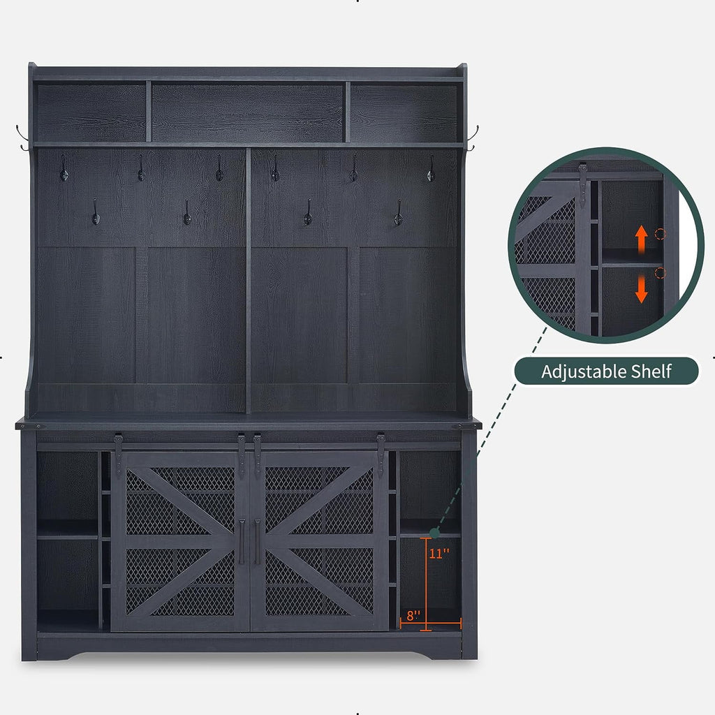 77" High Entryway Bench with Sliding Barn Door and 20 Shoe Cubbies V286648