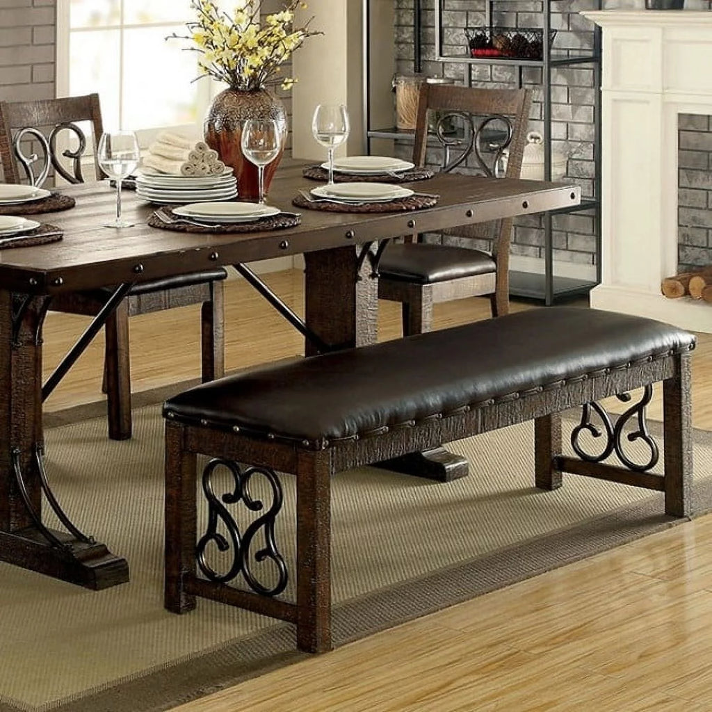 Rustic Walnut Brown Wooden Bench Y577