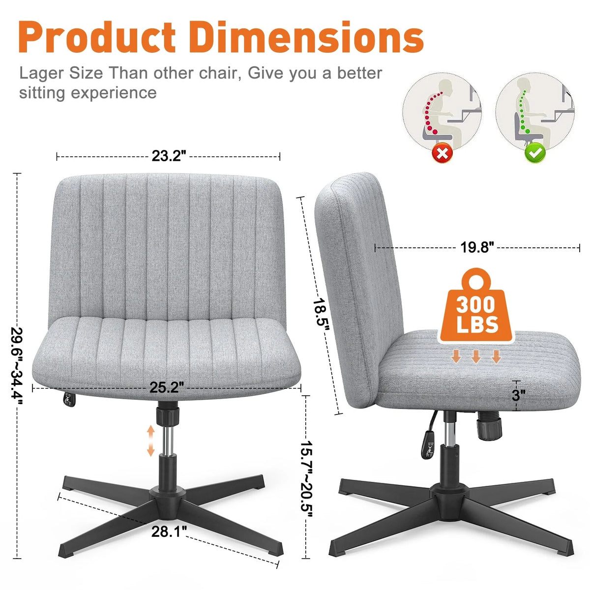 Armless Criss Cross Legged Adjustable Swivel Office Desk Chair I6659