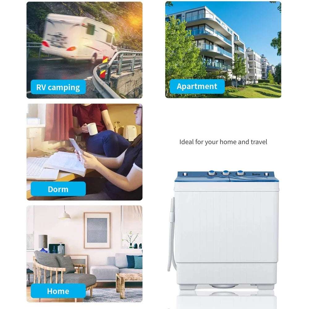 Semi-automatic Twin Tub Washing Machine with Built-in Drain Pump, 26Lbs, White&Blue W141930