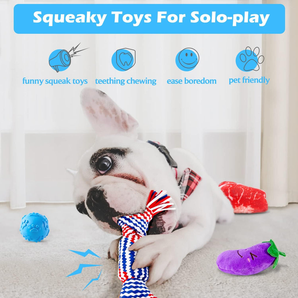 Puppy Teething Chew Toys Pack with Stuffed Squeaky Toys, Dog Ball, Ring Toy, Rope Toy G5347