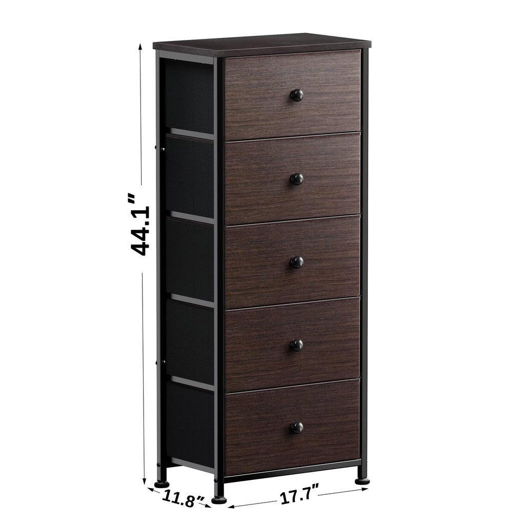 5 Drawer Faux Leather Dresser with Wooden Top J252606