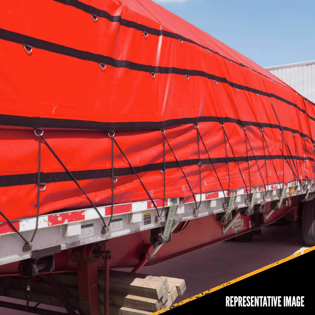 Heavy Duty 18 Ounce Red Lumber Tarp with 4 Foot Drop and Flap Q94455