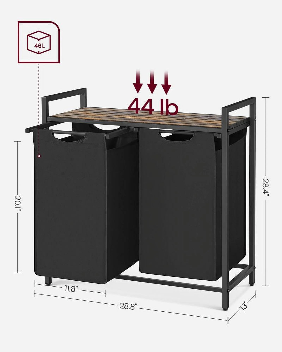 2 Section Laundry Hamper with Shelf W690708