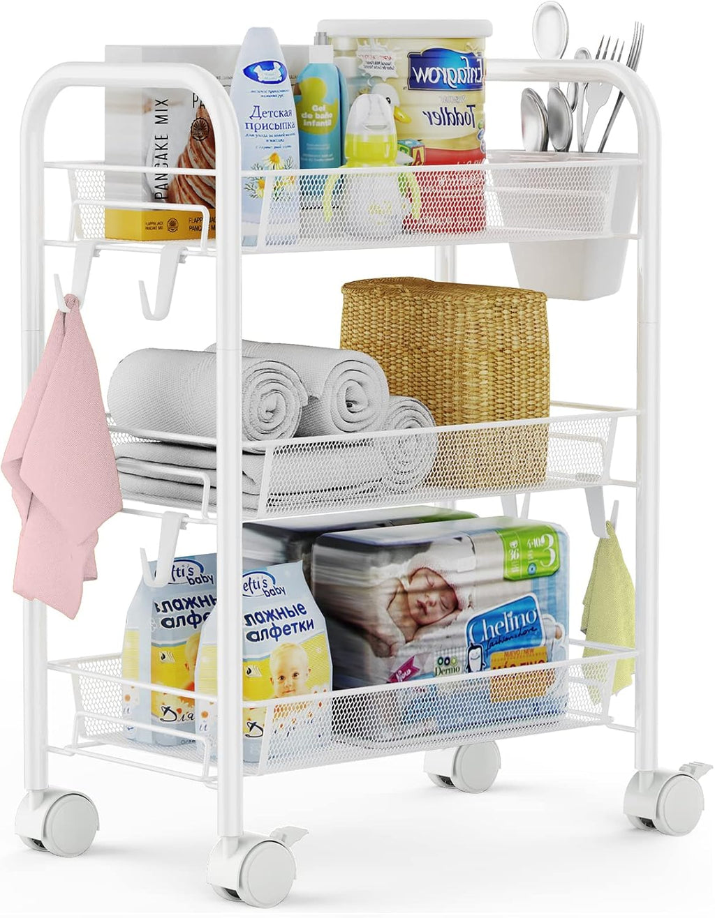 4 Tier All-Metal Rolling Mesh Storage Cart with Wheels I922253