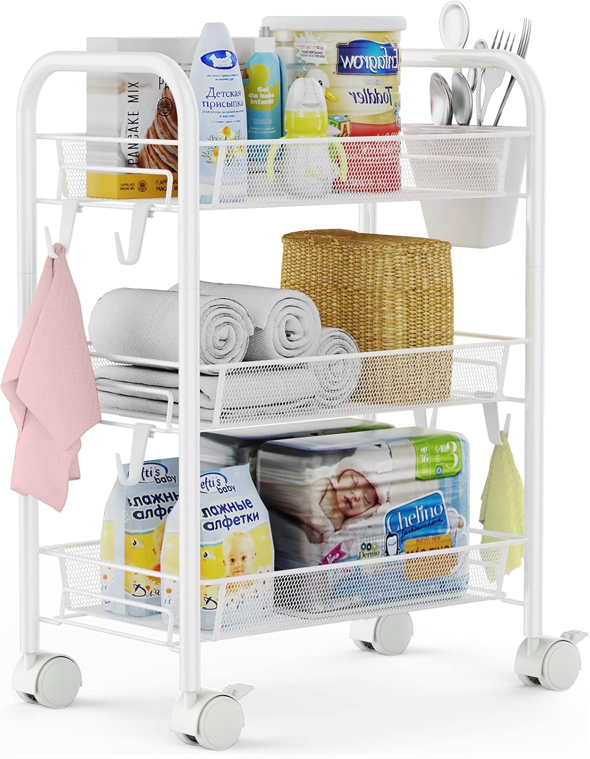 4 Tier All-Metal Rolling Mesh Storage Cart with Wheels I922253