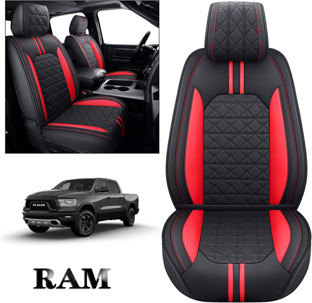 Black Faux Leather Front Seat Covers for Dodge RAM Pickup E756