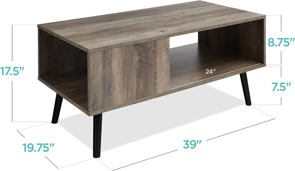 Wooden Mid-Century Modern Coffee Table with Open Storage Shelf H93286