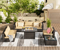 8 Pieces All Weather Wicker Sectional Sofa Set with Black-Glass Table B987