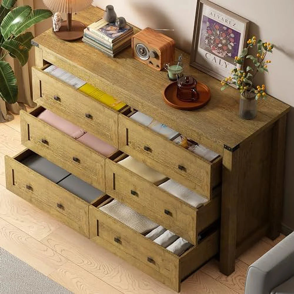 Farmhouse 6 Drawer Wood Dresser T543759