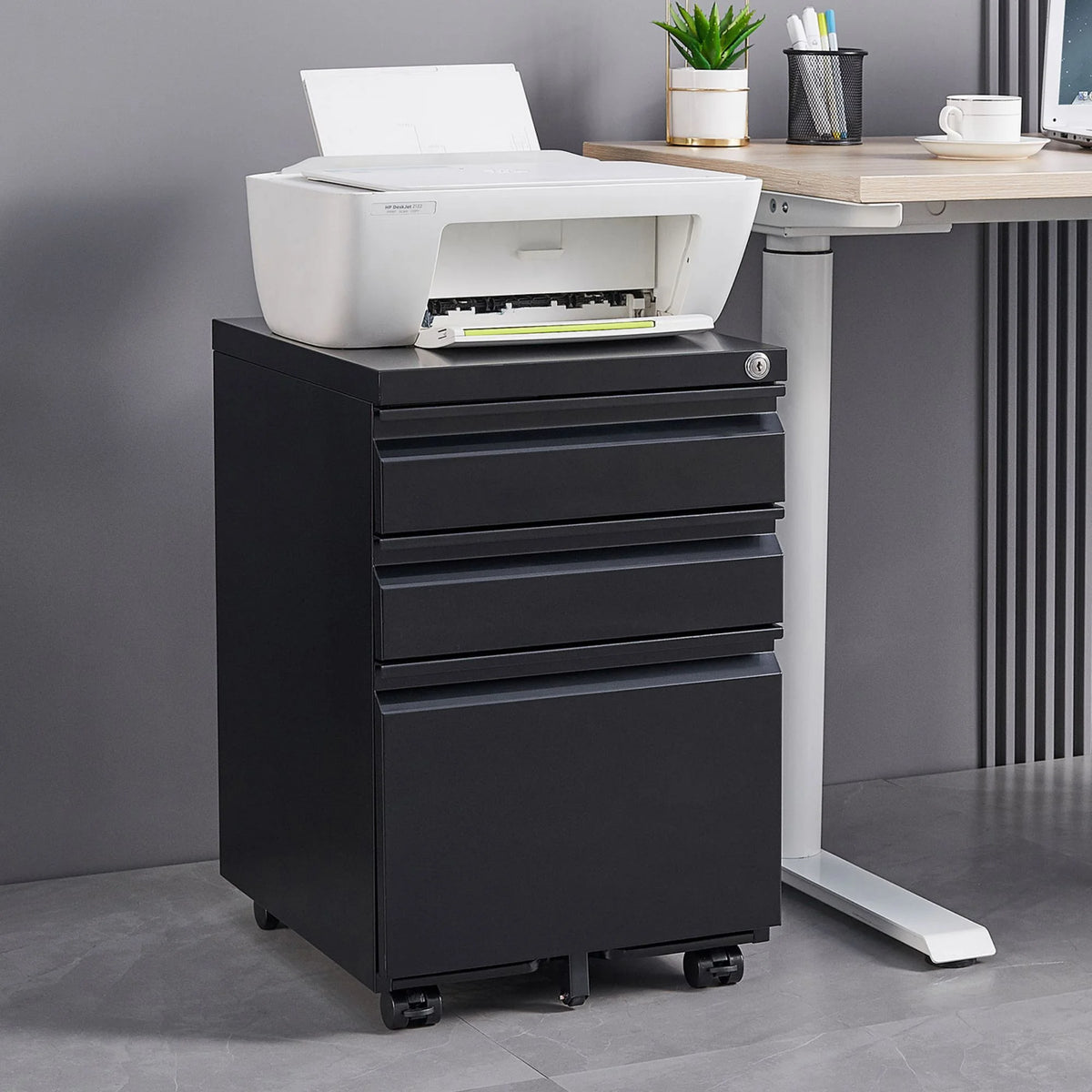 Black 3 Drawer Metal File Cabinet with Lock Y630