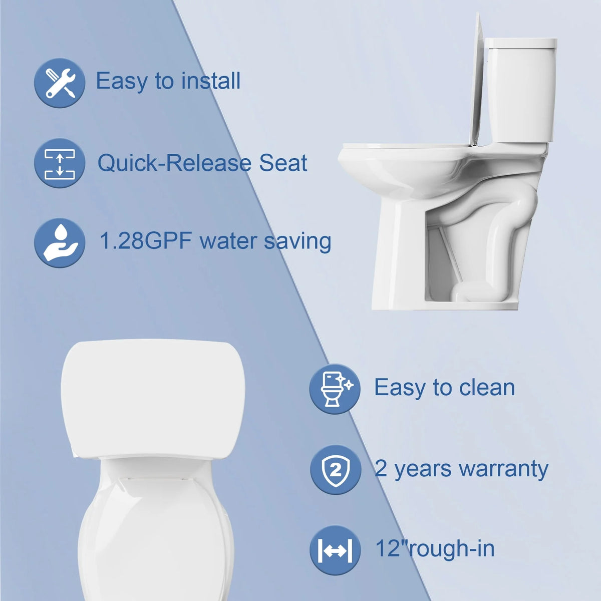 21 Inch Height Two Piece Elongated Toilet C804