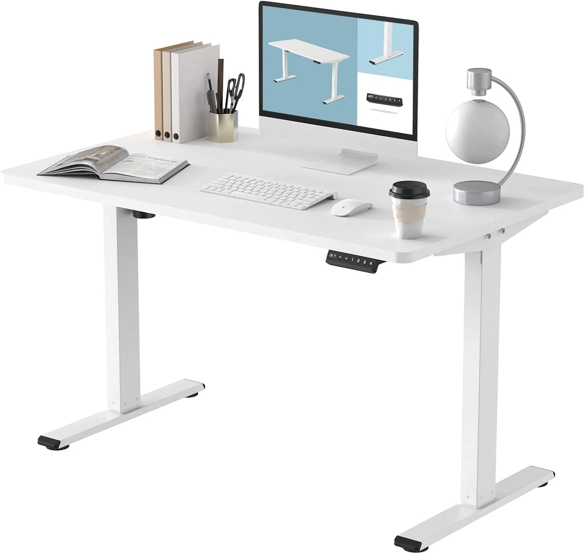 Electric Height Adjustable Standing Desk, 48 x 24 inch, White Frame/White Desktop G596