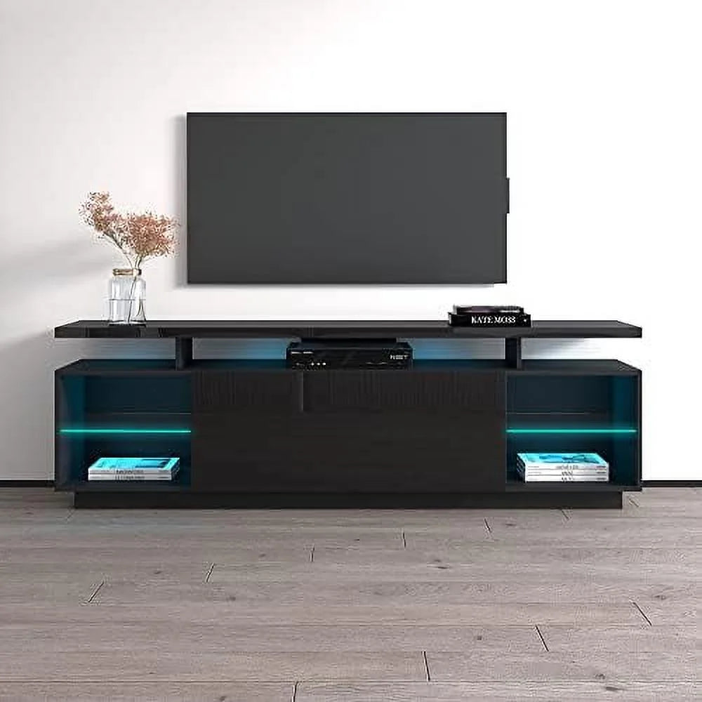 71" High Gloss TV Stand with Cabinets and LED Lights X708