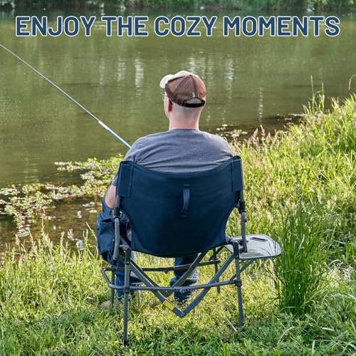 Navy 2 Pack Aluminum Folding Camping Chair with Side Table V1421