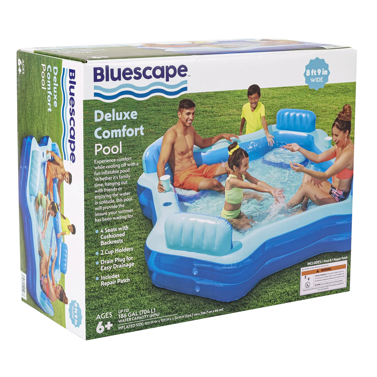 Blue Inflatable Family Swimming Pool 4 Seats Square N7705