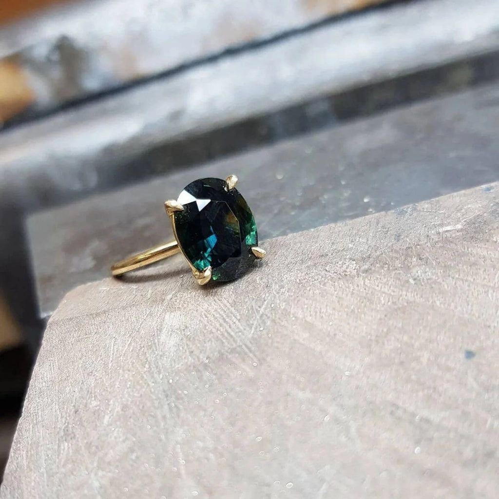 14k Gold Natural Teal Sapphire Ring G608