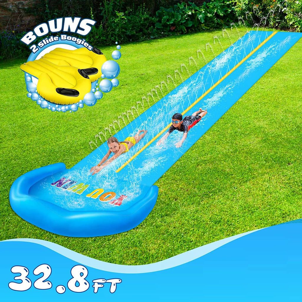32.8FT Inflatable Water Slide with 2 Bodyboards & 2 Racing Lanes U567207