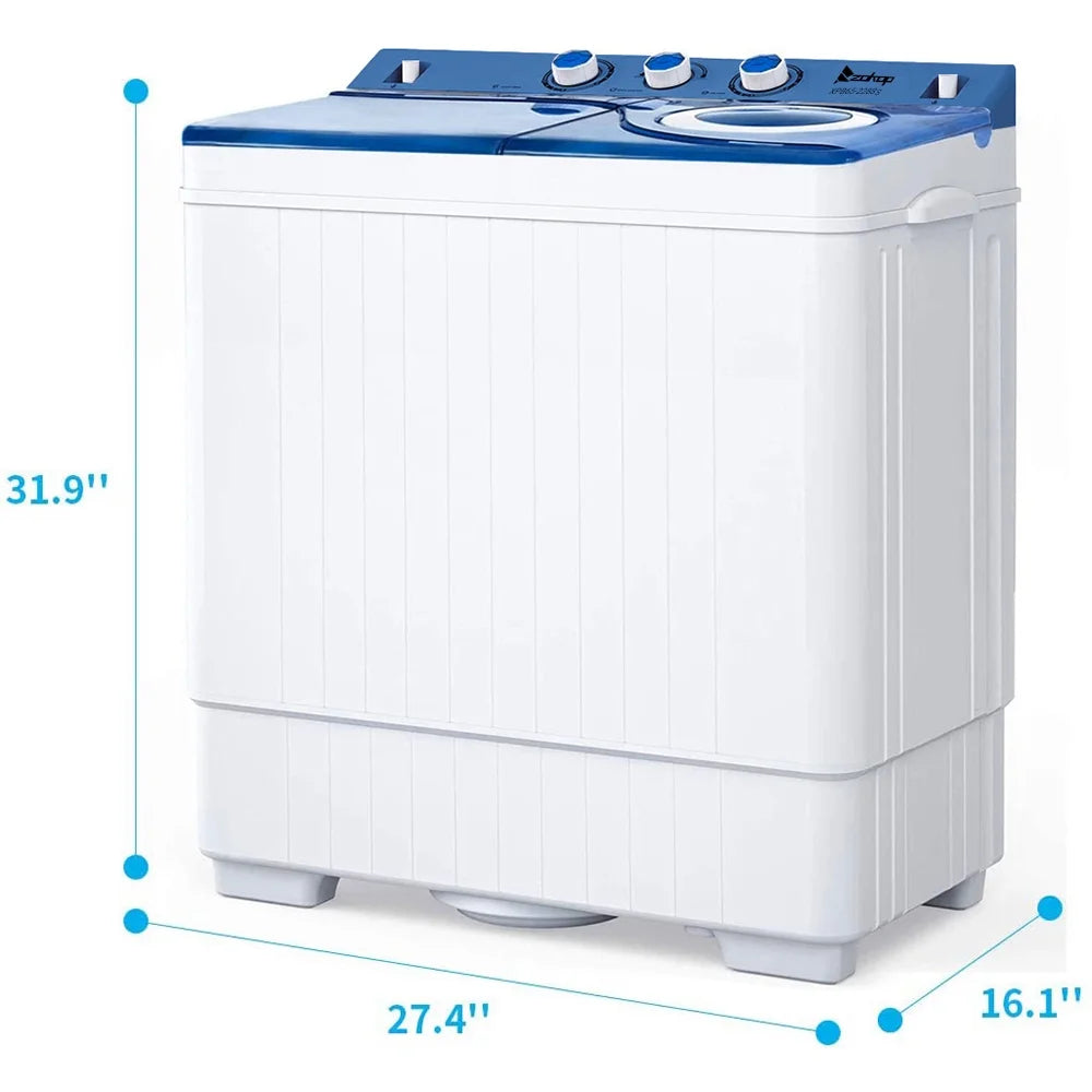 Semi-automatic Twin Tub Washing Machine with Built-in Drain Pump, 26Lbs, White&Blue W141930