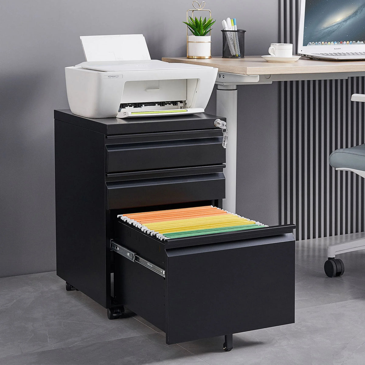 Black 3 Drawer Metal File Cabinet with Lock Y630