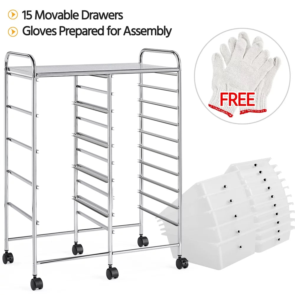15 Drawer Rolling Storage Bin with Metal Frame Y7259