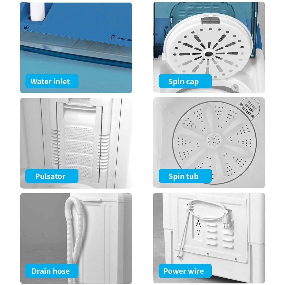 Semi-automatic Twin Tub Washing Machine with Built-in Drain Pump, 26Lbs, White&Blue W141930